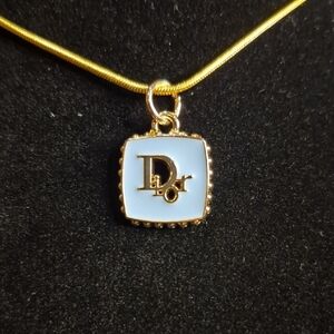 Elegant Upcycled Gold Necklace with Light Blue Pendant #8